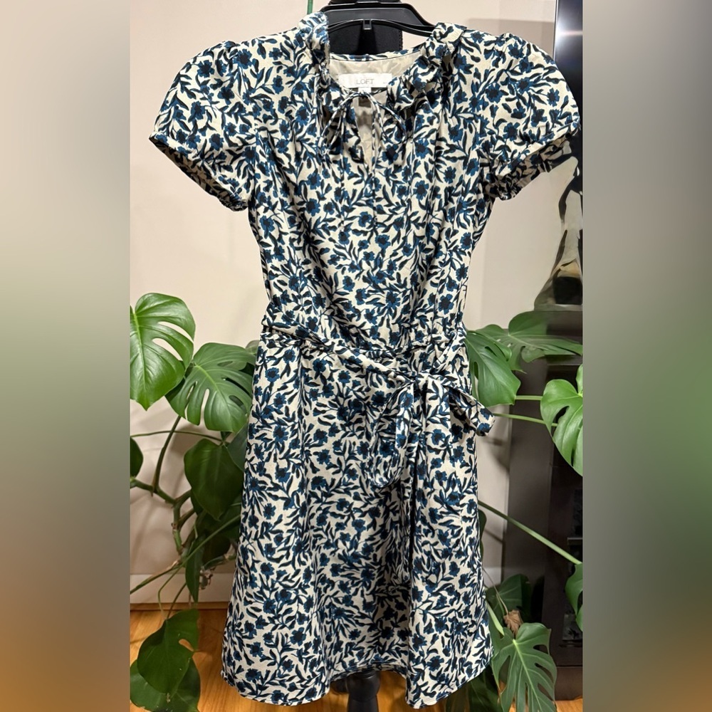 LOFT Navy and Beige Floral Dress